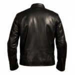 Back view of Aaron Taylor-Johnson Godzilla Lieutenant Ford Black Leather Jacket showing smooth leather finish and classic design.