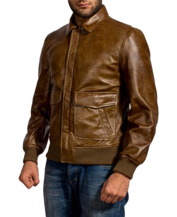 Distressed Brown Ansel Elgort Leather Jacket