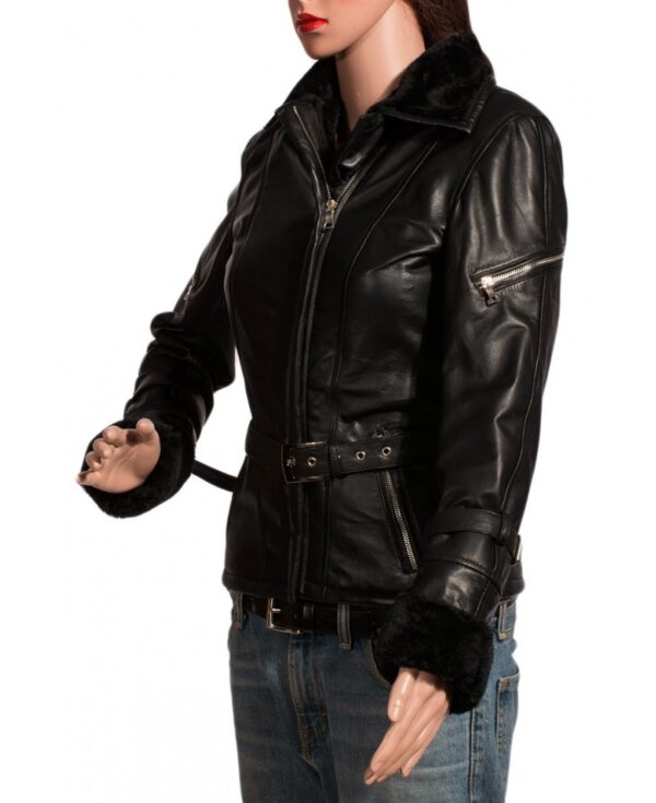 Emma Swan Once Upon A Time Black Fur Leather Jacket - Image 5