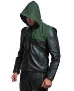 Green Hooded Arrow Leather Jacket