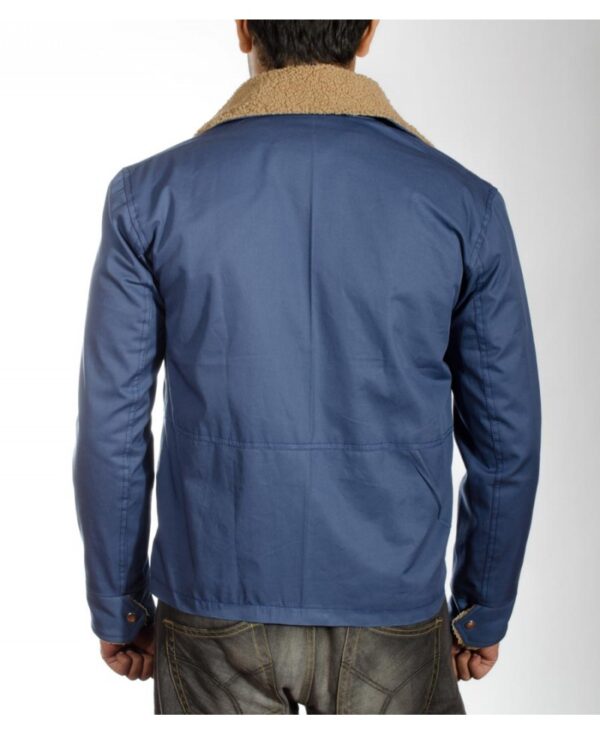 Blue Cotton & Faux Shearling Jacket - Image 4