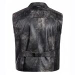 Men’s Black Distressed Leather Vest Back View with Distressed Finish and Comfortable Fit