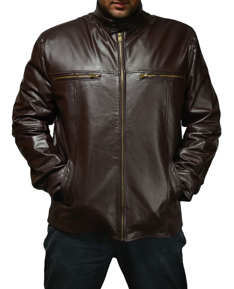 Men's Brown Fashion Jacket With Two Zipper Chest Pockets