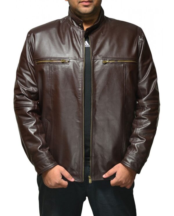 Men's Brown Fashion Jacket With Two Zipper Chest Pockets - Image 4