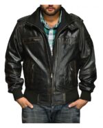 Men's Black Distressed Leather Bomber Jacket