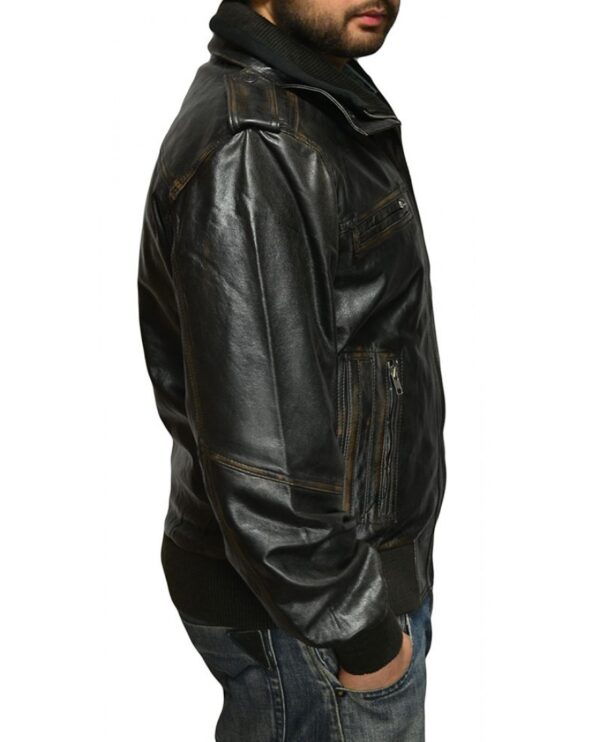 Men's Distressed Brown Bomber Jacket Right Side