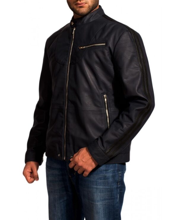 Navy Blue Leather Jacket - Image 4