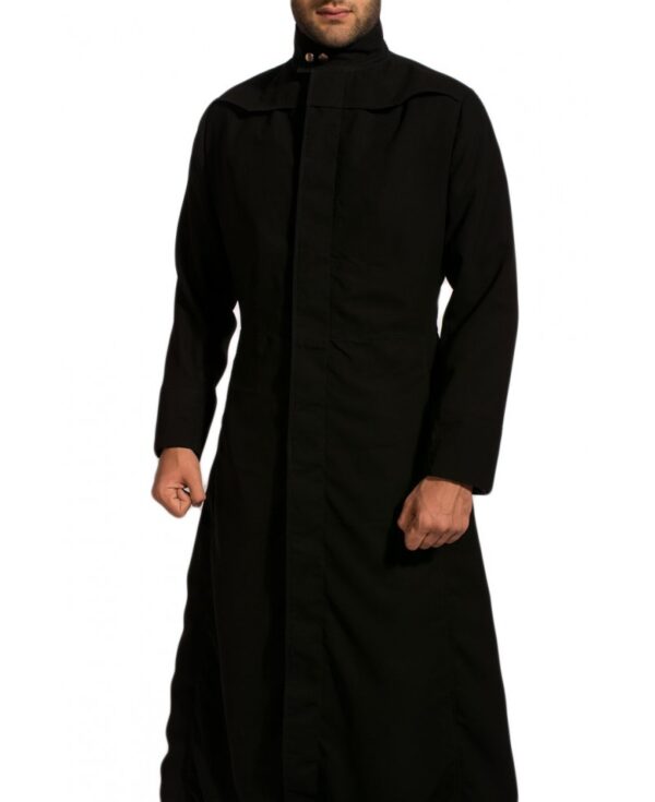 Classic Long Black Cotton Winter Coat - Image 4