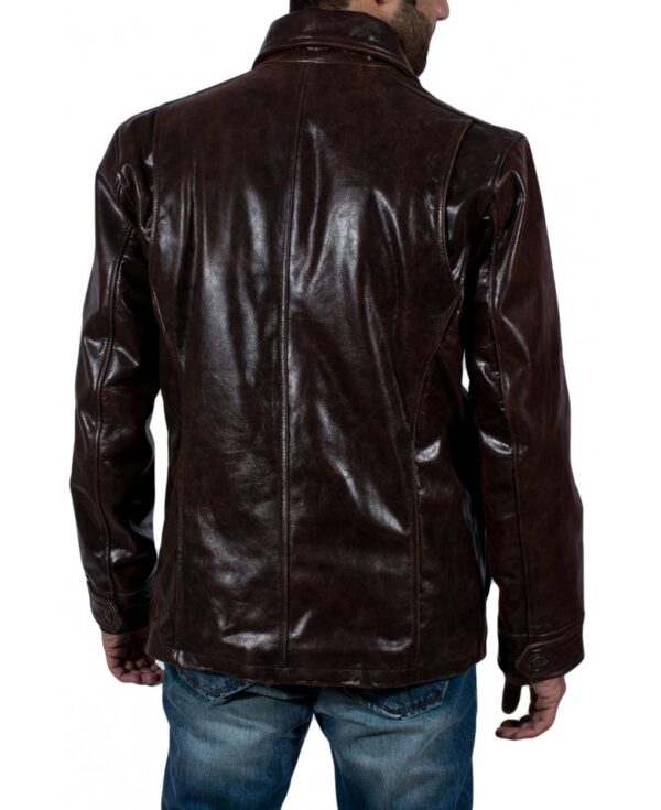 Polished Brown Leather Jacket - Image 4