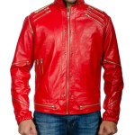 Candy Red Leather Jacket With Silver Zips