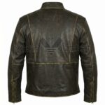 Back View of Garrett Hedlund Tron Legacy Sam Flynn Leather Jacket featuring vertical seam details, zippered cuffs, and a weathered, vintage finish.