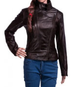 Maroon Alyse Biker Leather Jacket