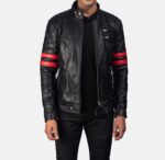 Monza Black Red Biker Leather Jacket