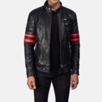 Monza Black Red Biker Leather Jacket