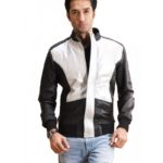Black Silver Patch Leather Bomber Jacket