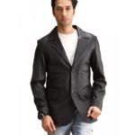 Classic Black Leather Blazer