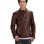 Maroon Quilt Cafe Racer Leather Jacket