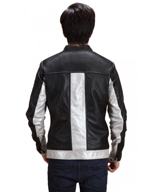 Silver Panel Cafe Racer Leather Jacket - Image 3