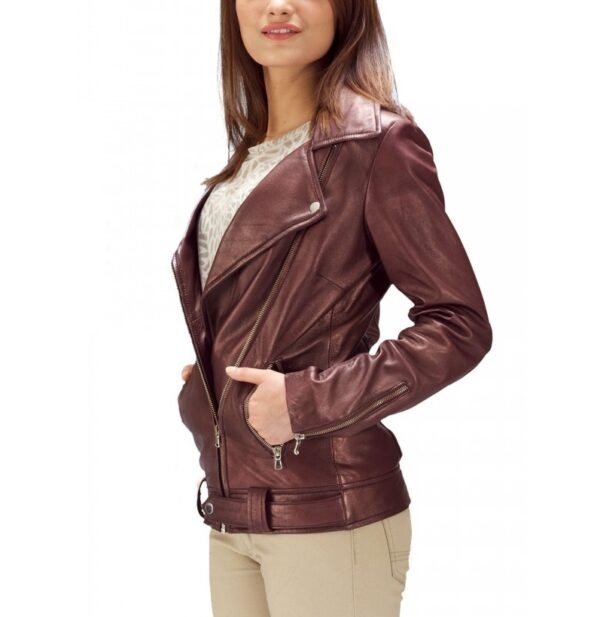 Maroon Double Rider Leather Jacket - Image 6