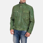 Men's Krypton Distressed Green Leather Jacket