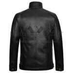 Back view of The Bourne Legacy Jeremy Renner Leather Jacket featuring quilted shoulder panels, and vertical seam detailing.