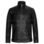 featuring a high, multi-ribbed collar, quilted shoulder panels, and vertical seam detailing.