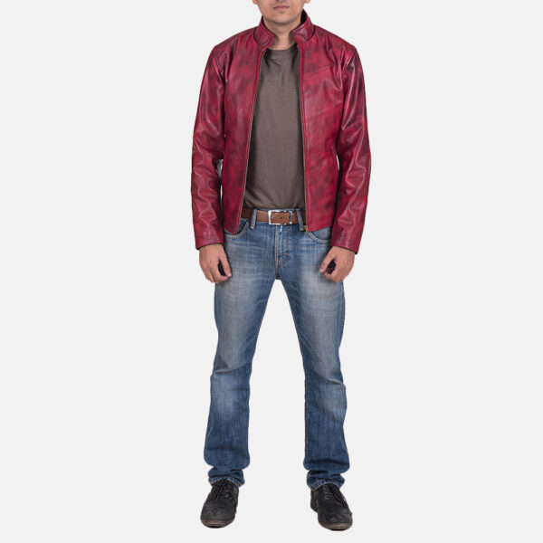 Mens Alex Distressed Burgundy Leather Jacket