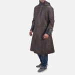 Mens Leather Brown Leather Trench Long Coat