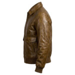Coffmen Brown Leather Bomber Jacket Left-Side