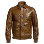 Coffmen Brown Leather Bomber Jacket front