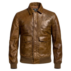 Coffmen Brown Leather Bomber Jacket front