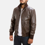 Columbus Brown Leather Bomber Jacket - Image 2
