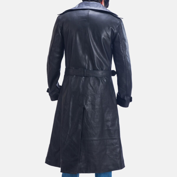 Enigma Black Leather Trench Coat - Image 2