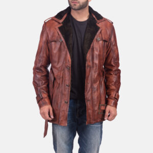 Hunter Distressed Brown Fur Leather Coat