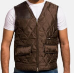 Hybridge Quilted Style Brown Satin Vest