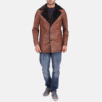 Cinnamon Brown Leather Fur Coat - Image 2