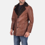 Cinnamon Brown Leather Fur Coat - Image 3