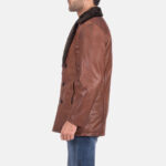Cinnamon Brown Leather Fur Coat - Image 4