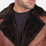 Cinnamon Brown Leather Fur Coat - Image 6