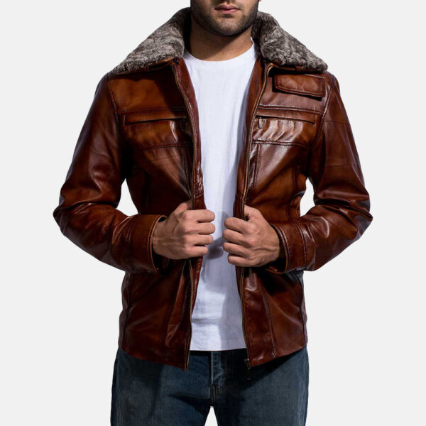 Evan Hart Fur Brown Leather Jacket - Image 4