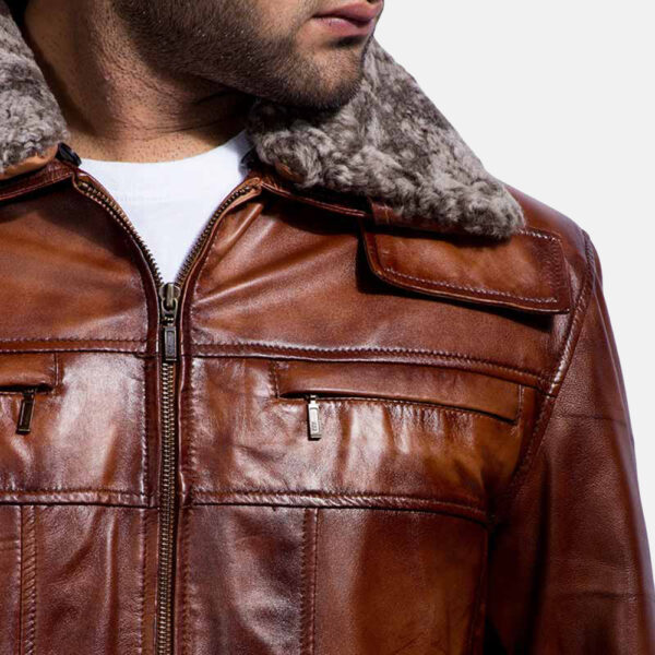 Evan Hart Fur Brown Leather Jacket - Image 6