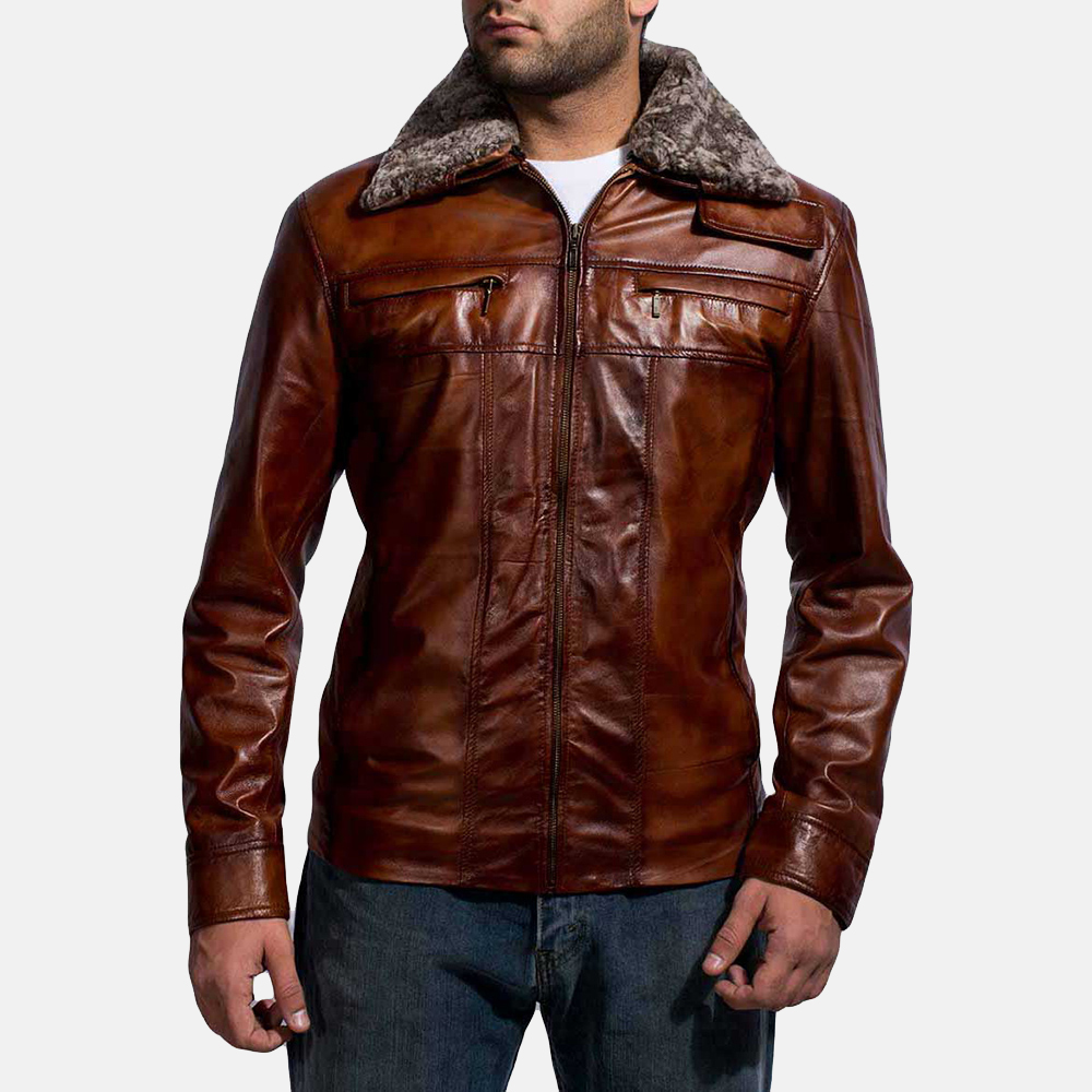 Mens Evan Hart Fur Brown Leather Jacket Evan Hart Fur Brown Leather Jacket