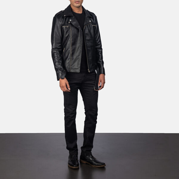Noah Black Leather Biker Jacket - Image 2