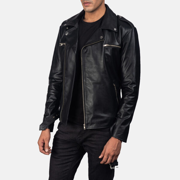 Noah Black Leather Biker Jacket - Image 4