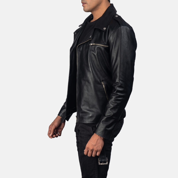 Noah Black Leather Biker Jacket - Image 5