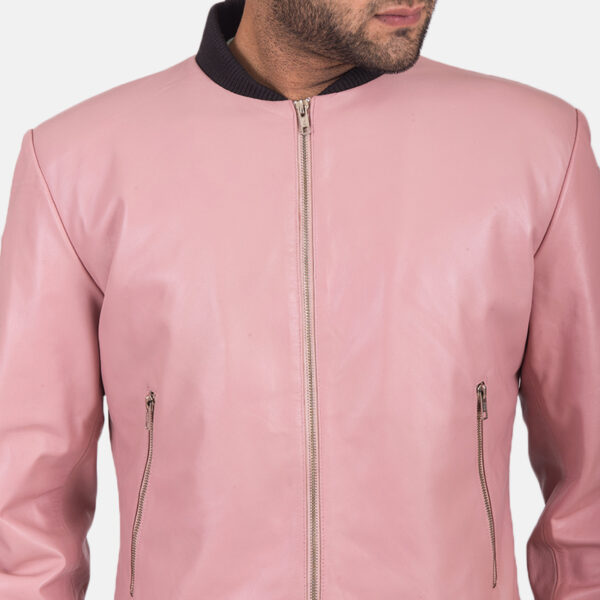 Shane Pink Leather Bomber Jacket - Image 2