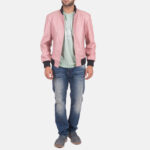 Shane Pink Leather Bomber Jacket - Image 3