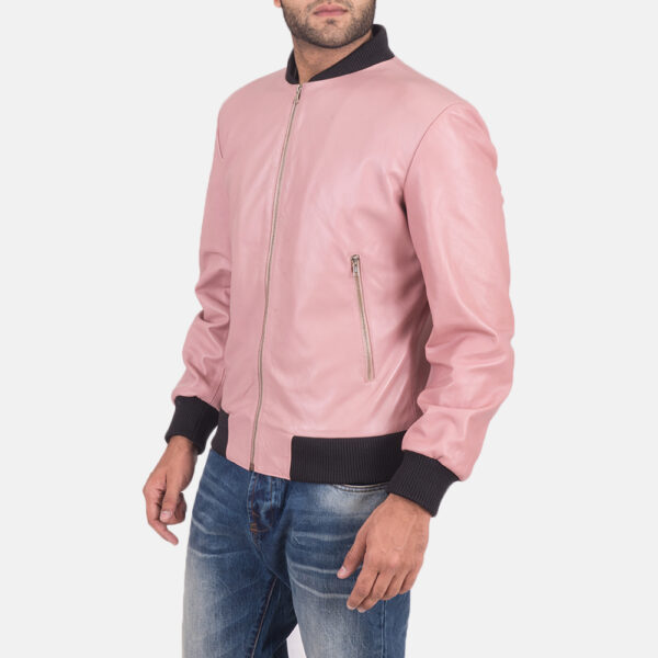 Shane Pink Leather Bomber Jacket - Image 4