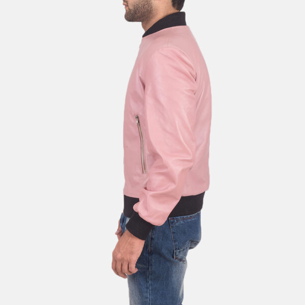 Shane Pink Leather Bomber Jacket - Image 5