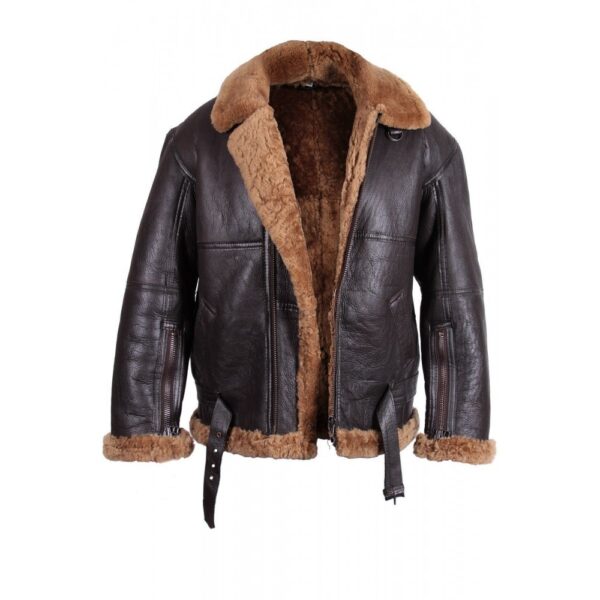 Brown Fur Bomber Flying Leather Jacket - Image 3